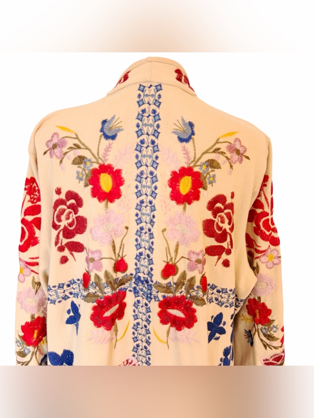 Johnny Was BIYA Embroidered Cardigan Coat Boho Floral Jacket Beige Multicolor XL - Picture 6 of 14